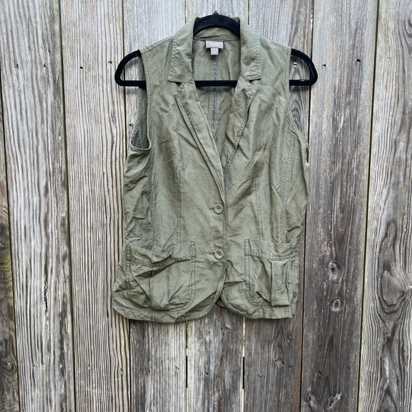 J. Jill Jackets & Blazers - J. JILL Silk and linen Blend Army Olive Green Vest Women’s Small